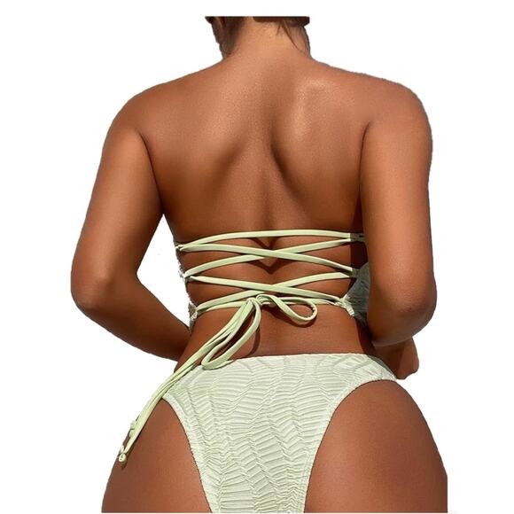 MakeMeChic Mint Green Bandeau Tankini High Cut Bikini Swimsuit NWOT Size S - Picture 2 of 11